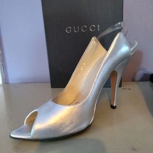 Gucci silver acrylic backless high heel shoes